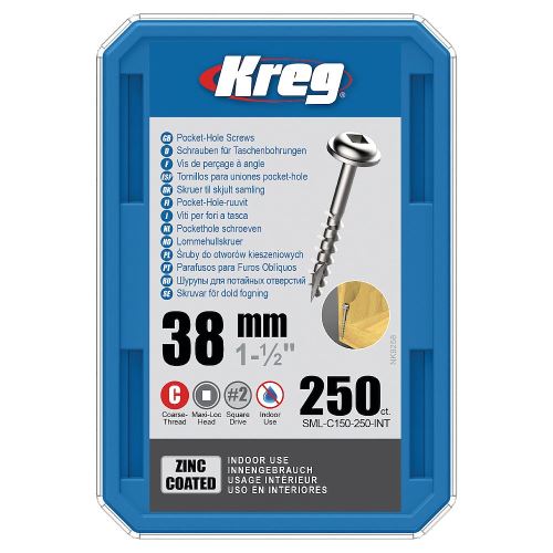 Kreg Zinc Maxi-Loc Šrouby pro skryté spoje - 38 mm, hrubý závit, 250 ks