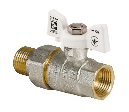 Kulový kohout se šroubením, přímý, motýl, bílý, KR.227.W 1/2"FM