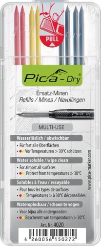 PICA Dry- náhradní tuhy do značkovače černá+červená+žlutá 1 bal/8ks