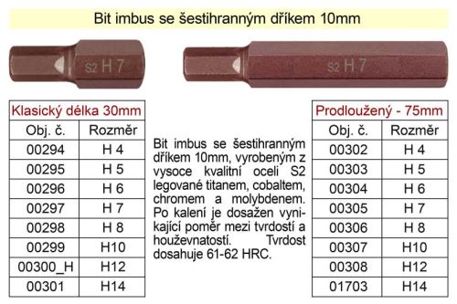 TRIUMF Bit imbusový se šetihranným dříkem H 10, délka 75 mm