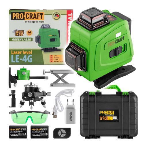 Laser zelený liniový, křížový samonivelační Procraft LE-4G
