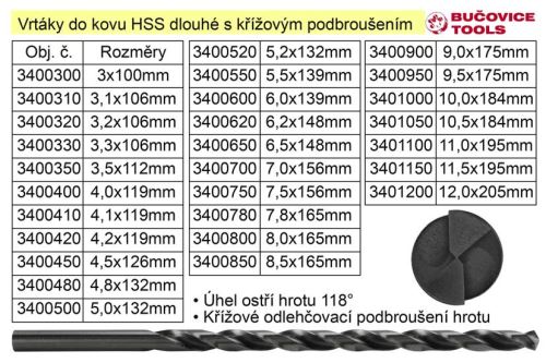 BUČOVICE TOOLS a.s. Vrták do kovu HSS  5,2x132mm prodloužený