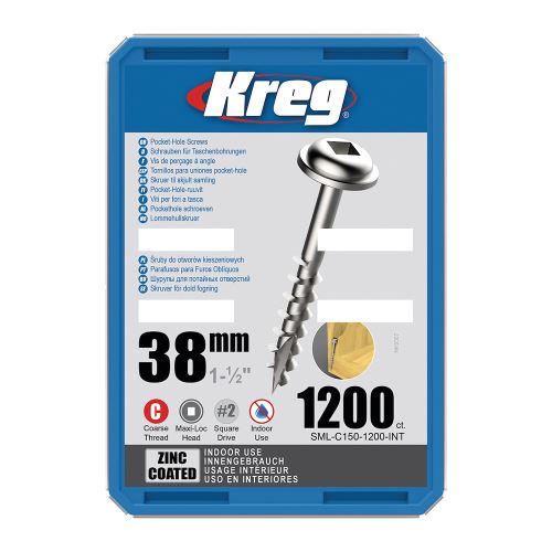 Kreg Zinc Maxi-Loc Šrouby pro skryté spoje - 38 mm, hrubý závit, 1200 ks