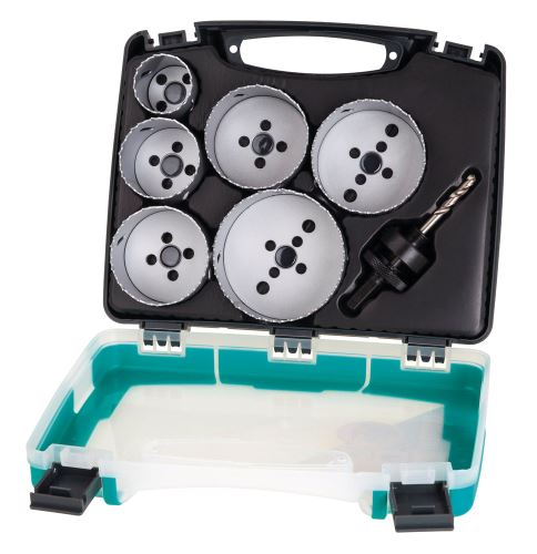 Wolfcraft sada 6 Bi-metalových děrovek elektro 40-86 mm + upínací trn 5423000