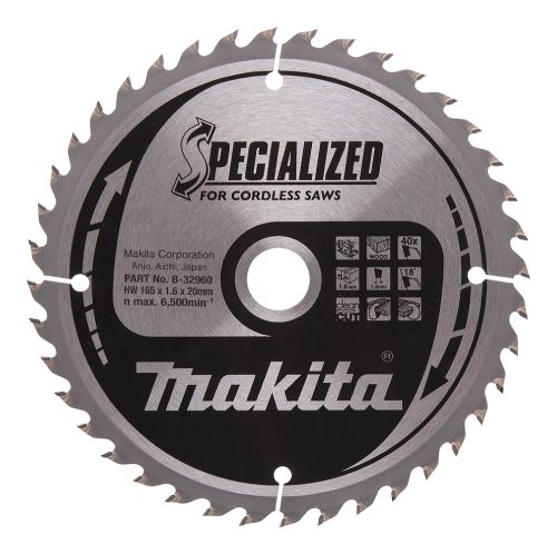 MAKITA kotouč pilový dřevo SPECIALIZED 165x1.6x20mm 40Z pro aku pily = old B-09248
