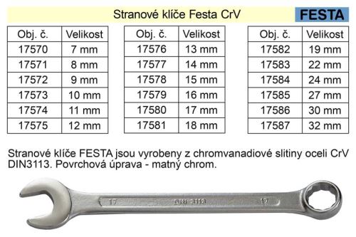 FESTA Očkoplochý klíč   9mm CrV
