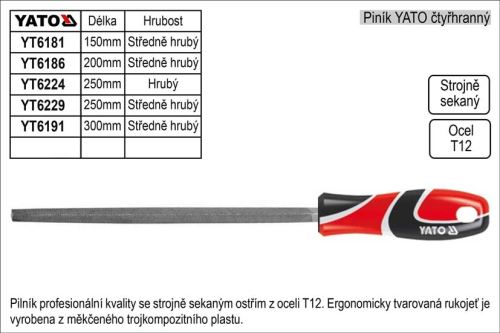 YATO Pilník čtyřhranný délky 250 mm, středně hrubý / hrubost 2 /
