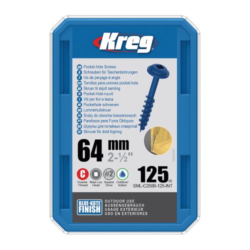 Kreg Blue-Kote Maxi-Loc Šrouby pro skryté spoje - 64 mm, hrubý závit, 125 ks