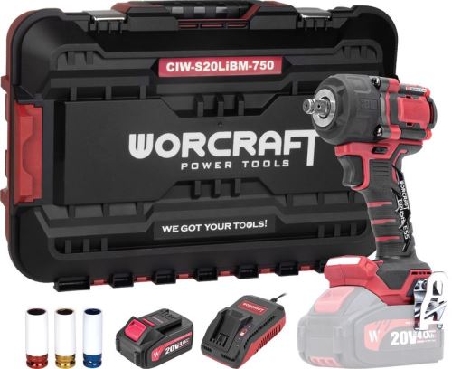 WORCRAFT CIW-S20LiBM-750 Aku rázový utahovák 750 Nm, 1/2" bezuhlíkový, shareSYS, 4.0Ah SET