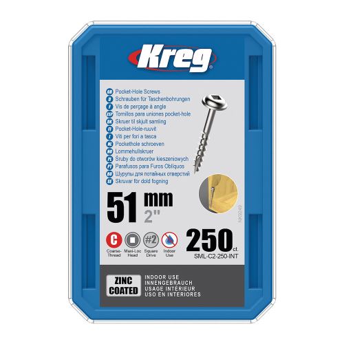 Kreg Zinc Maxi-Loc Šrouby pro skryté spoje - 51 mm, hrubý závit, 250 ks