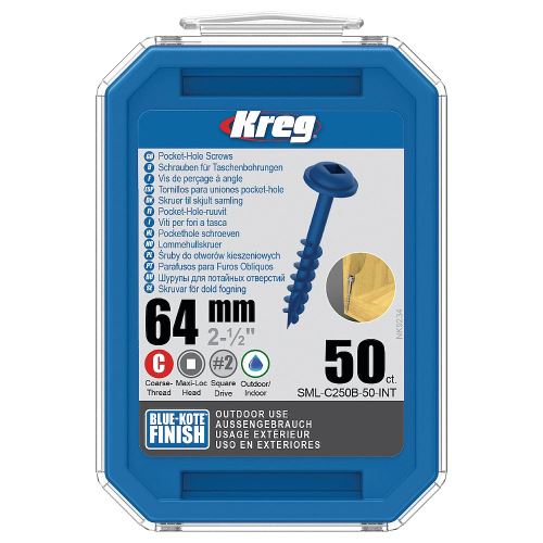 Kreg Blue-Kote Maxi-Loc Šrouby pro skryté spoje - 64 mm, hrubý závit, 50 ks