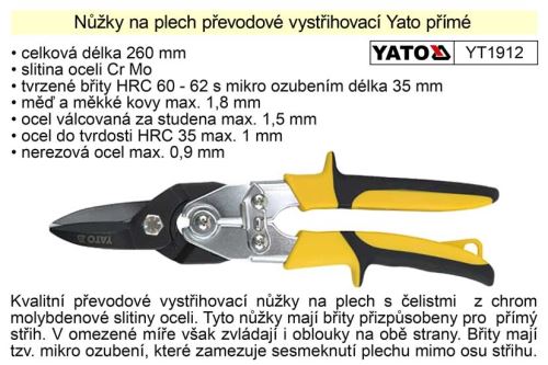 YATO Nůžky na plech převodové   přímé 260 mm