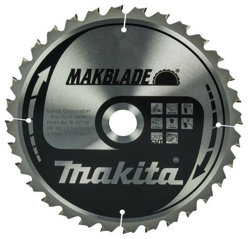 MAKITA kotouč pilový dřevo MAKBLADE 260x2.3x30mm 32Z = old B-08931