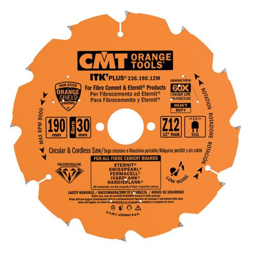 CMT Diamantový pilový kotouč na cementotřískové desky - D190x2,2 d30 Z12