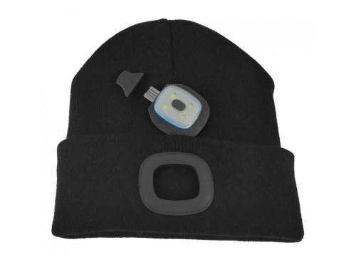 STREND PRO Čepice s čelovou svítilnou 4x LED, svítivost 45 lm, nabíjecí přes USB, černá velikost univrsál