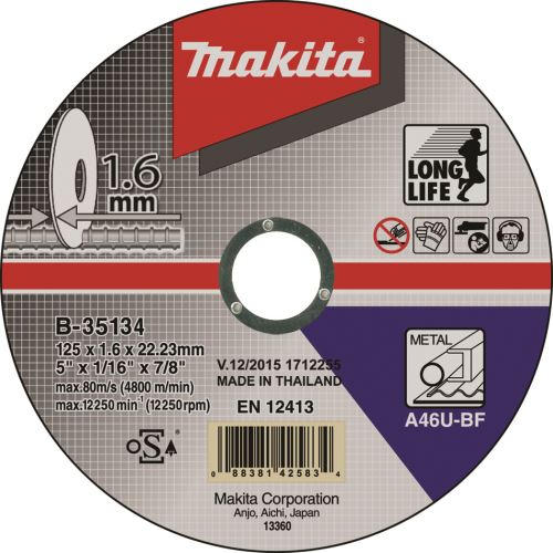 MAKITA MAKITA Kotouč řezný na běžnou ocel Lomg-Life průměru 125 mm, tloušťky 1.6 mm