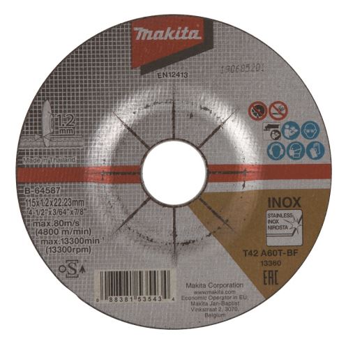 MAKITA Kotouč řezný na nerezovou ocel průměru 115 mm, tloušťky 1,2 mm, vydutý B-64587