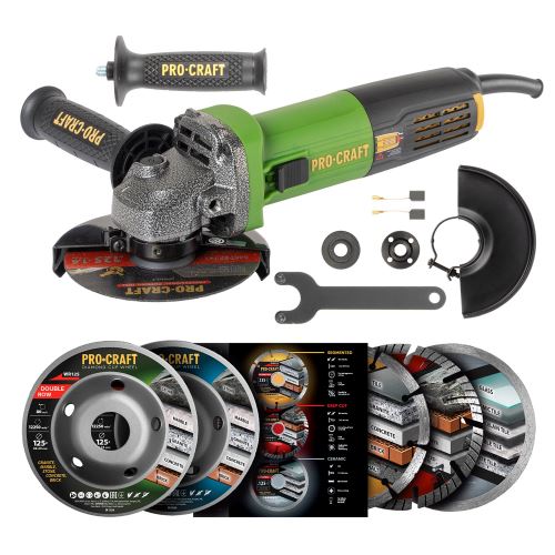 Sada úhlová bruska Procraft PW1050 a 3x diamantové kotouče DS3.125 + 2x hrncové kotouče