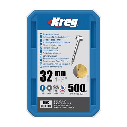 Kreg Zinc Pan-Head Šrouby pro skryté spoje - 32 mm, jemný závit, 500 ks