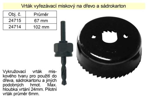 Vrták vyřezávací miskový průměr 73 mm na dřevo a sádrokarton