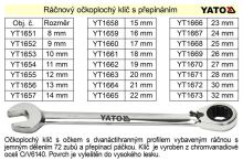 YATO Ráčnový klíč očkoplochý s přepínáním 23mm YATO Ráčnový klíč očkoplochý s přepínáním 23mm