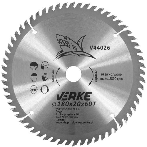 VERKE Pilový kotouč s SK plátky 180x20mm 60 zubů + redukce 12,7/16mm