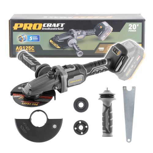 Aku úhlová bruska s plochou hlavou Procraft Industrial AG125C (bez baterie a nabíječky), 125mm