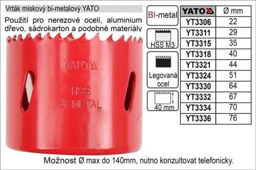 Pilový vrták do kovu korunkový bimetalový vyřezávací 102mm YATO