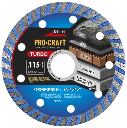 Diamantový řezný kotouč Turbo Procraft DT115