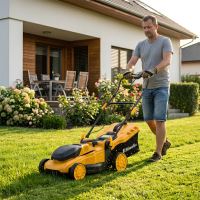 Riwall PRO RALM 4020i SET akumulátorová sekačka 2 x 20 V + 2x 4 Ah baterie + duální rychlonabíječka 4,5 A (1)