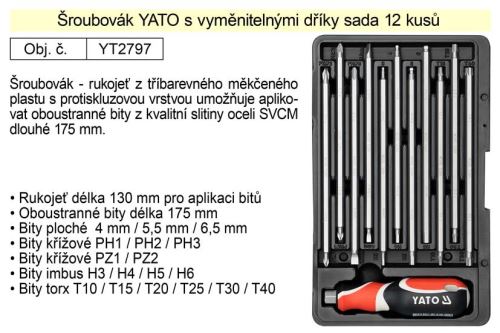 YATO YT-2797 Šroubovák s vyměnitelnými prodlouženými bity, sada 12 dílů