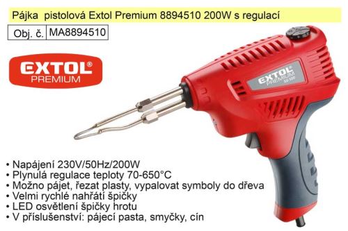 EXTOL PREMIUM SG 500 pájka, pistole pájecí s regulací teploty, transformátorová, 200W 8894510
