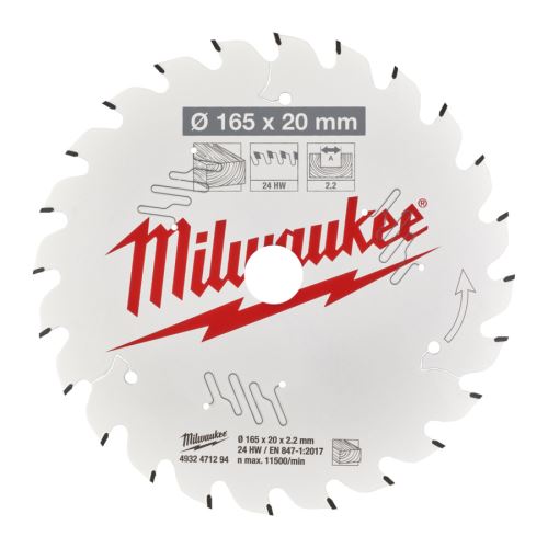 MILWAUKEE Kotouč pro okružní pilu na dřevo CSB P W 165 x 20 x 2.2 x 24ATB