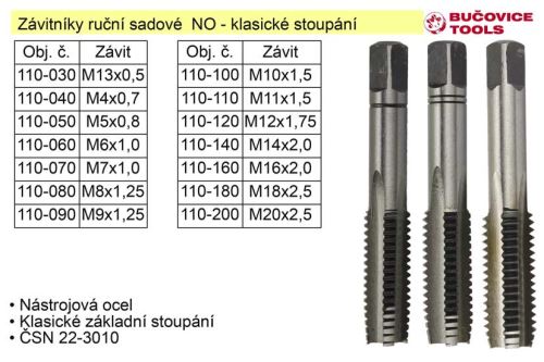 BUČOVICE TOOLS a.s. Závitníky ruční sadové M22 NO klasický závit