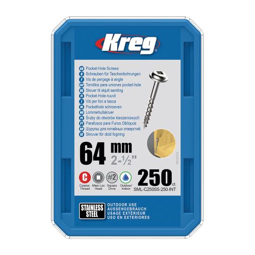 Kreg Nerez Maxi-Loc Šrouby pro skryté spoje - 64 mm, hrubý závit, 250 ks