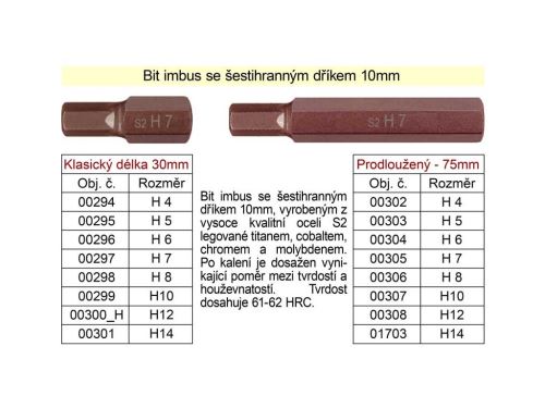 Bit imbus  H 4 se šestihranným dříkem 10mm délka 30mm 100-00294
