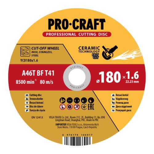 PROCRAFT YСD180x1.6 Keramický řezný kotouč