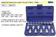 MAGG Nástrčné hlavice torx sada 19 kusů vnitřní / vnější 340019