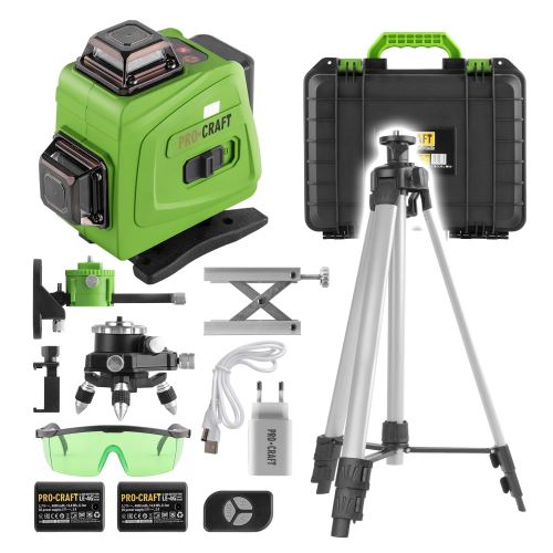 Křížový, samonivelační laser se stativem Procraft LE-4G