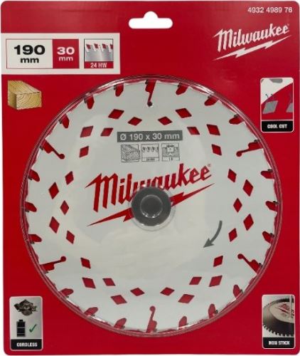 MILWAUKEE 4932498976 Pilový kotouč na dřevo 190 × 30 × 1,8 mm, 24z, střídavý zub