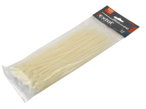 EXTOL PREMIUM Pásky stahovací bílé nylonové, rozměru 200 x 3.6 mm , balení 100 dílů