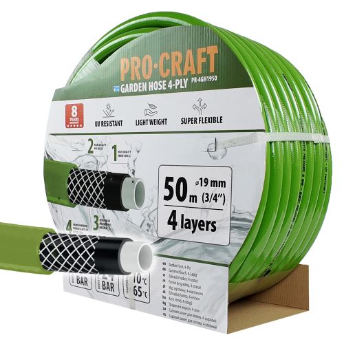 Zelená zahradní hadice Procraft PR-4GH1950 4 vrstvy, 3/4" 50 m