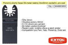 EXTOL PREMIUM Nástroj pro oscilační brusku, ponorný list řezací šíře 34 mm, HSS EXTOL PREMIUM Nástroj pro oscilační brusku, ponorný list řezací šíře 34 mm, HSS