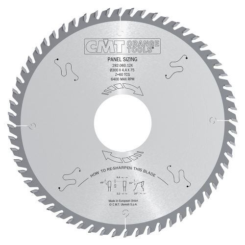 CMT Pilový kotouč pro velkoplošné pily - D380x4.4 d60 Z72 15° HW