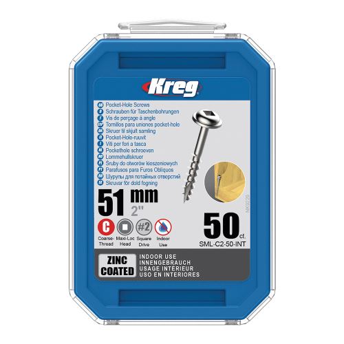 Kreg Zinc Maxi-Loc Šrouby pro skryté spoje - 51 mm, hrubý závit, 50 ks