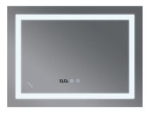 Koupelnové zrcadlo s LED osvětlením, odmlžením, regulací jasu a hodinkami, MR02-100×60 WARM
