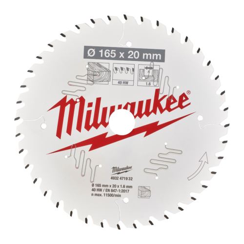 MILWAUKEE Pilový kotouč dřevo 165x20x1.6x40ATB