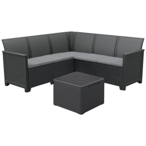 KETER ELODIE CORNER 5 SEATER Set zahradní s úložným stolem, grafit/šedá 249595