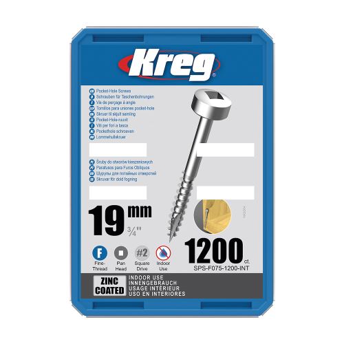 Kreg Zinc Pan-Head Šrouby pro skryté spoje - 19 mm, jemný závit, 1200 ks