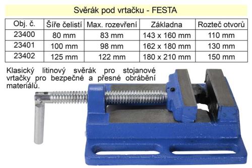 Svěrák  na stojanovou vrtačku šíře 125 mm